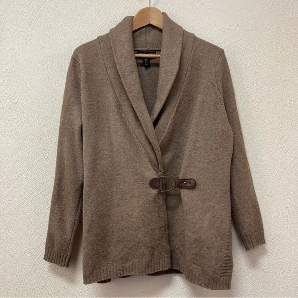 Cynthia Rowley Womens 1X Brown Shawl Collar Cardigan Sweater